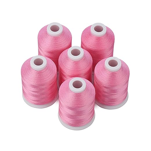 Simthread 6 Pink Polyester Machine Embroidery Threads 1000M(1100Yards) for Brother Babylock Janome Pfaff Singer Bernina Home Embroidery and Sewing Machines (Pink)
