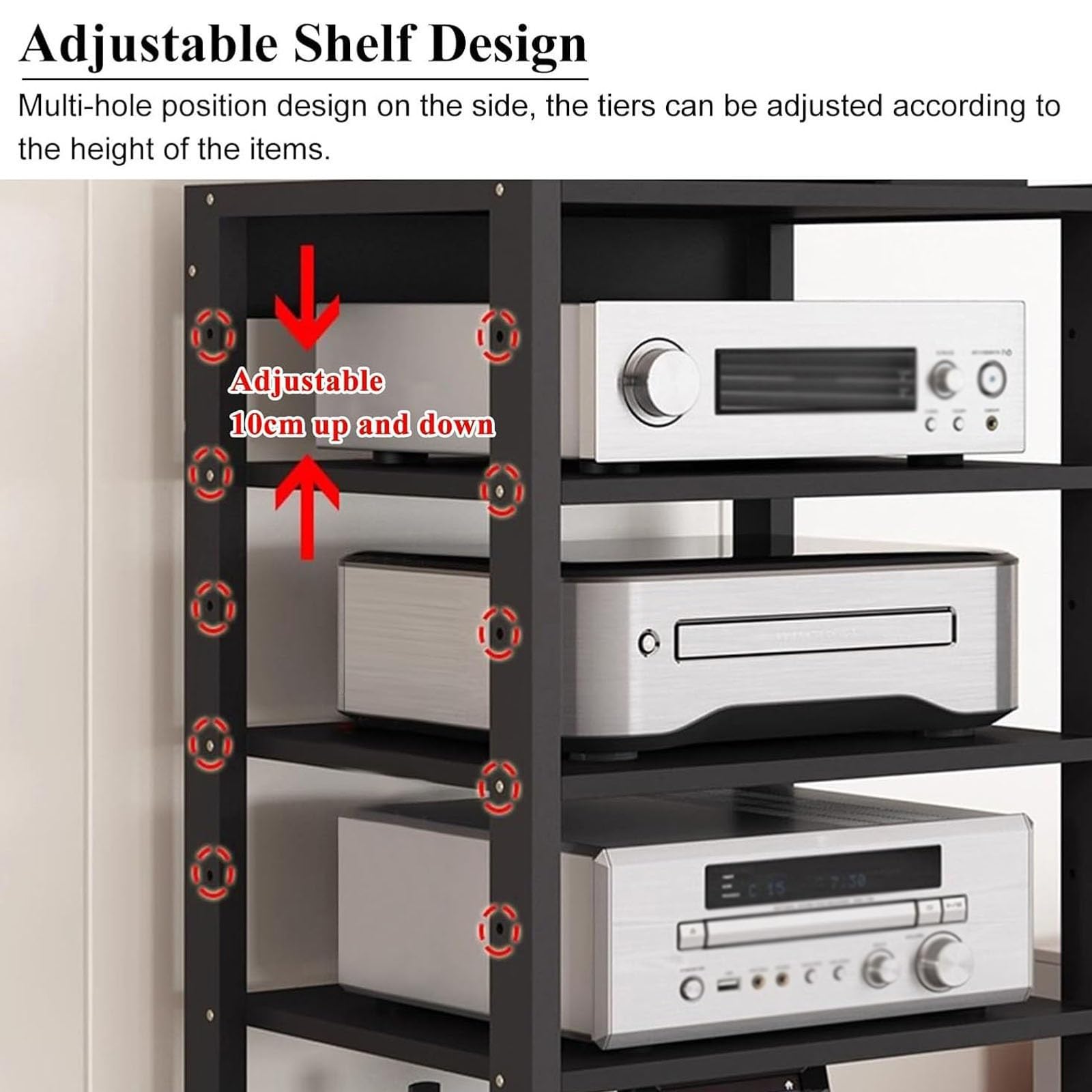 Mobile Hifi 5-Level Audio-Video Con Ruote Universali Altezza Regolabile | Mobile Stereo Hi Fi Rack/Con 360° Ruote/Con Ripiano Regolabile/ Altezza Regolabile/Per Sala Giochi(Teak)