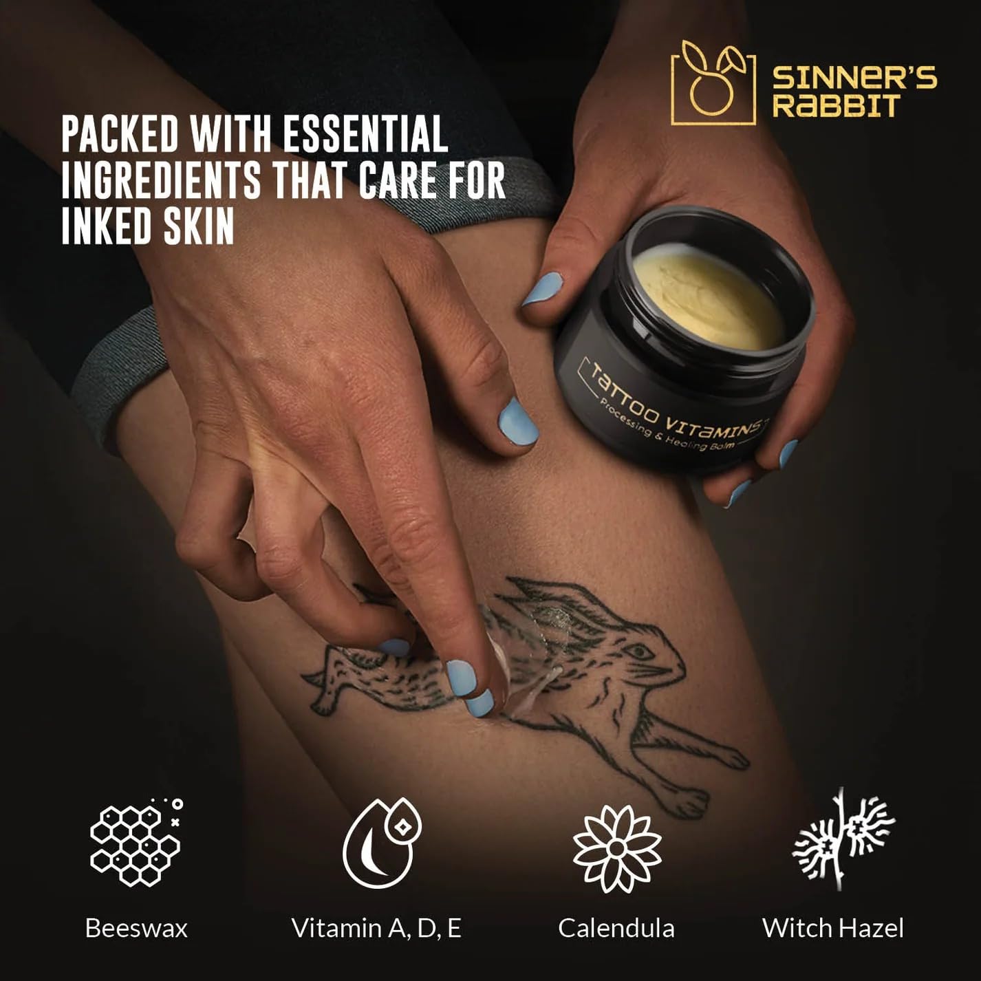 Sinner's Rabbit Tattoo Vitamin A&D Ointment 1Oz – Healing Balm for Tattoos, Moisturizing Aftercare Cream, Enhances Color & Shine 2