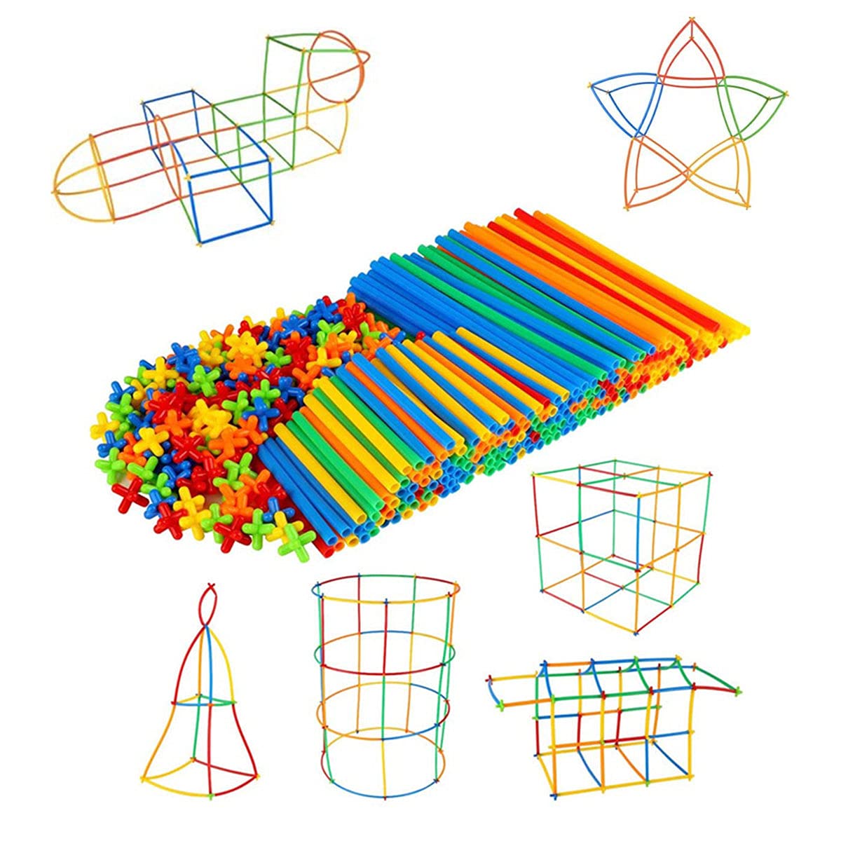 LEFEI 800Pcs 4D Straws and Connectors Building Sets Blocks Toys Straw Constructor Colorful Plastic E
