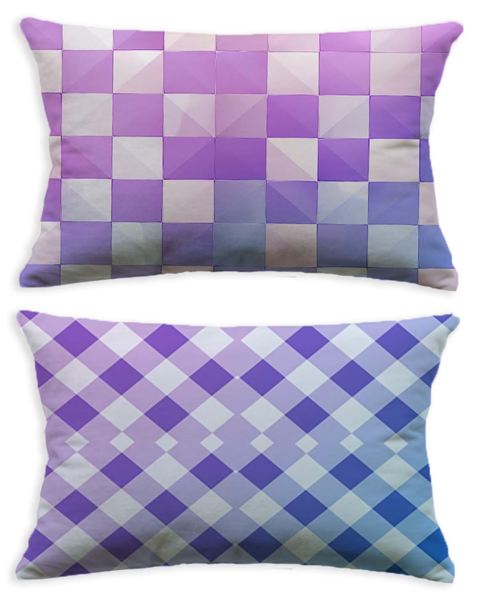 Housse de coussin violet 40x60 cm lot de 2 en velours avec motif treillis pour salon O-497C