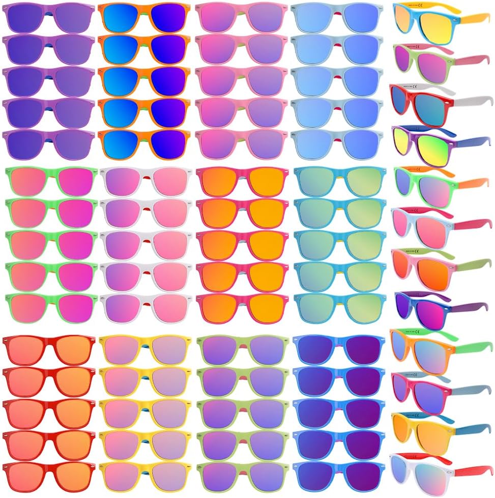 60 Pack Neon Party Sunglasses Bulk, 12 Colors Sun Glasses with UV400 Protection for Kids Adults, Party Favors for Summer Beach, Carnival, Classroom Prize, Goody Bag Stuffer, Birthday Party Supplies