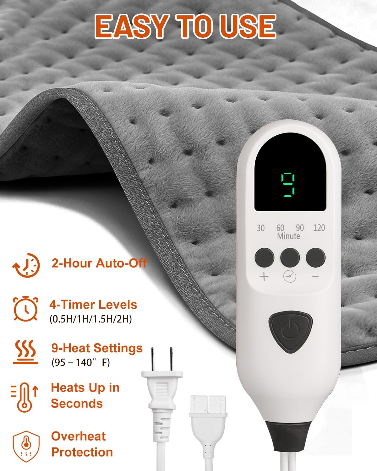 Heating Pad for Back 33"x17", Electric Heating Pads Large for Period Cramps Relief and Shoulder Pain, 9 Heat Settings, Machine Washable, Auto Shut Off, Birthday & Christmas Gifts for Women, Mom