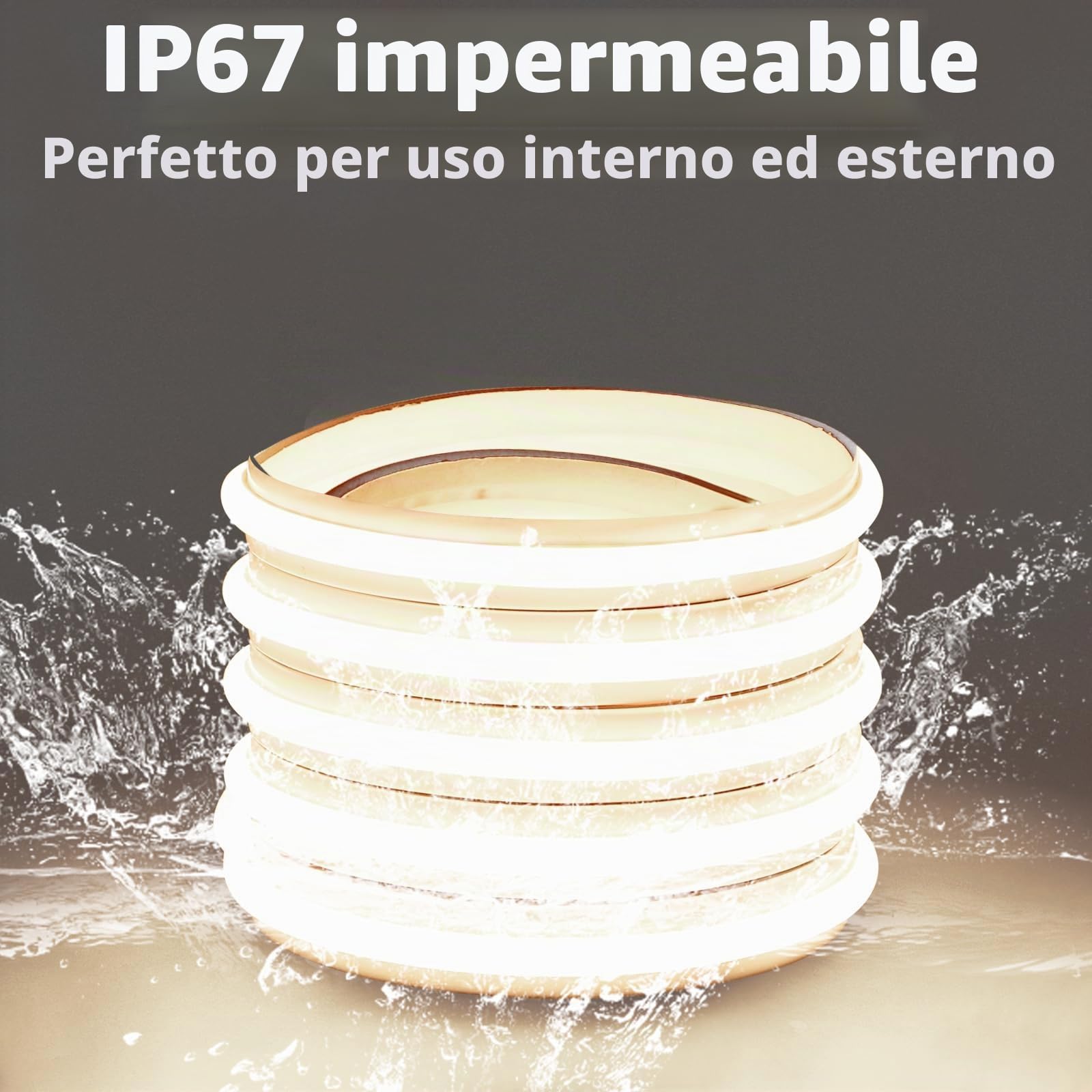 pcning 5M Strip LED COB 220V Adesivo 3000K Bianco Caldo da Interno Esterno, IP67 Impermeabile Striscia LED 5 Metri senza Trasformatore (Bianco Caldo, 5M)