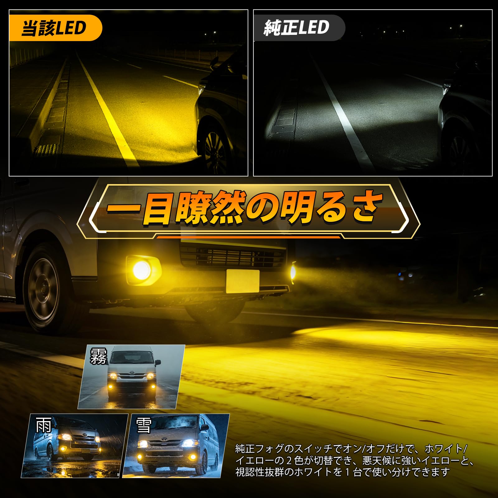 Amazon | OPPLIGHT L1B LED フォグランプ 2色 切替 ホワイト/イエロー