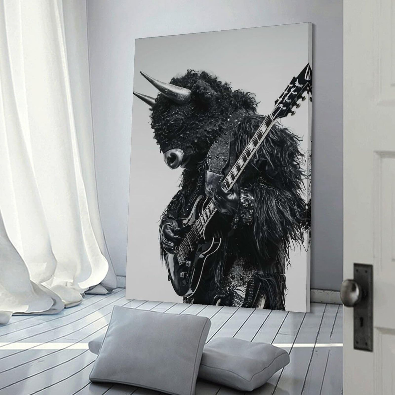 Junmoney Bison Guitar Canvas Wall Picture, 08x12inch(20x30cm), for Front Hall, Corridor Or Welcome Spaces, Wall Decor to Refresh Empty Corners