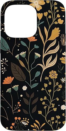 Funda para iPhone 14 Pro Max Floral Aesthetic Simple Boho Modern Botanical Flowers Negro