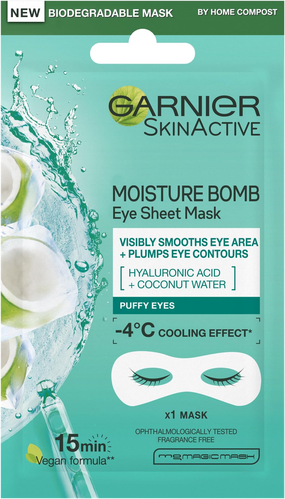 Moisture Bomb Coconut Water Eye Mask, With Hyaluronic Acid And Coconut Water, Hydrating & Replumping Under Eye Mask, Help Reduce Appearance of Fine Lines, Vegan Tissue Mask, 6g