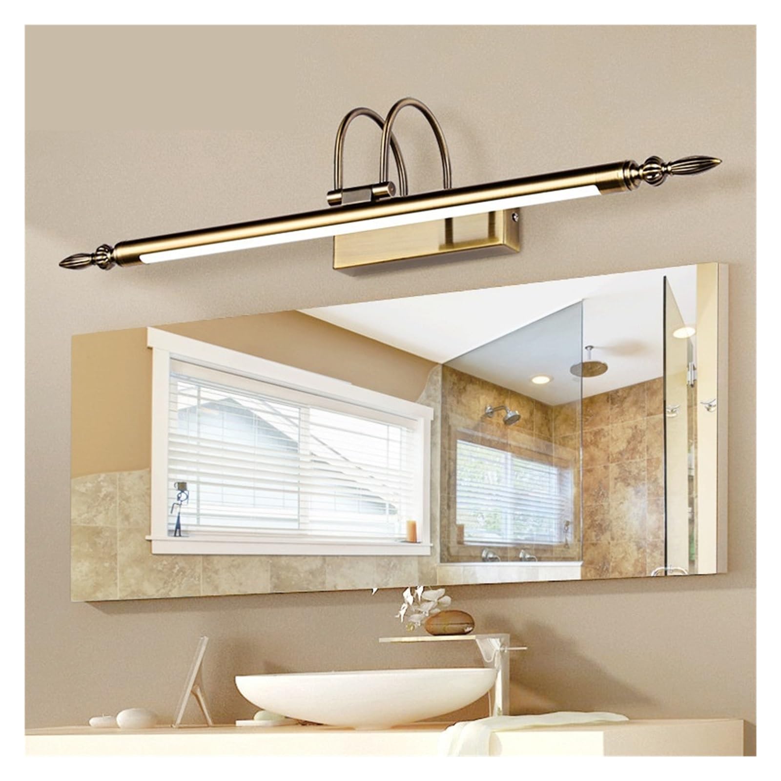 Lámpara de baño de bronce europeo, luz Led for espejo de níquel y de 9W y 56CM for dormitorio, vestidor, iluminación con iman de pared negra(Nero,Cool White)
