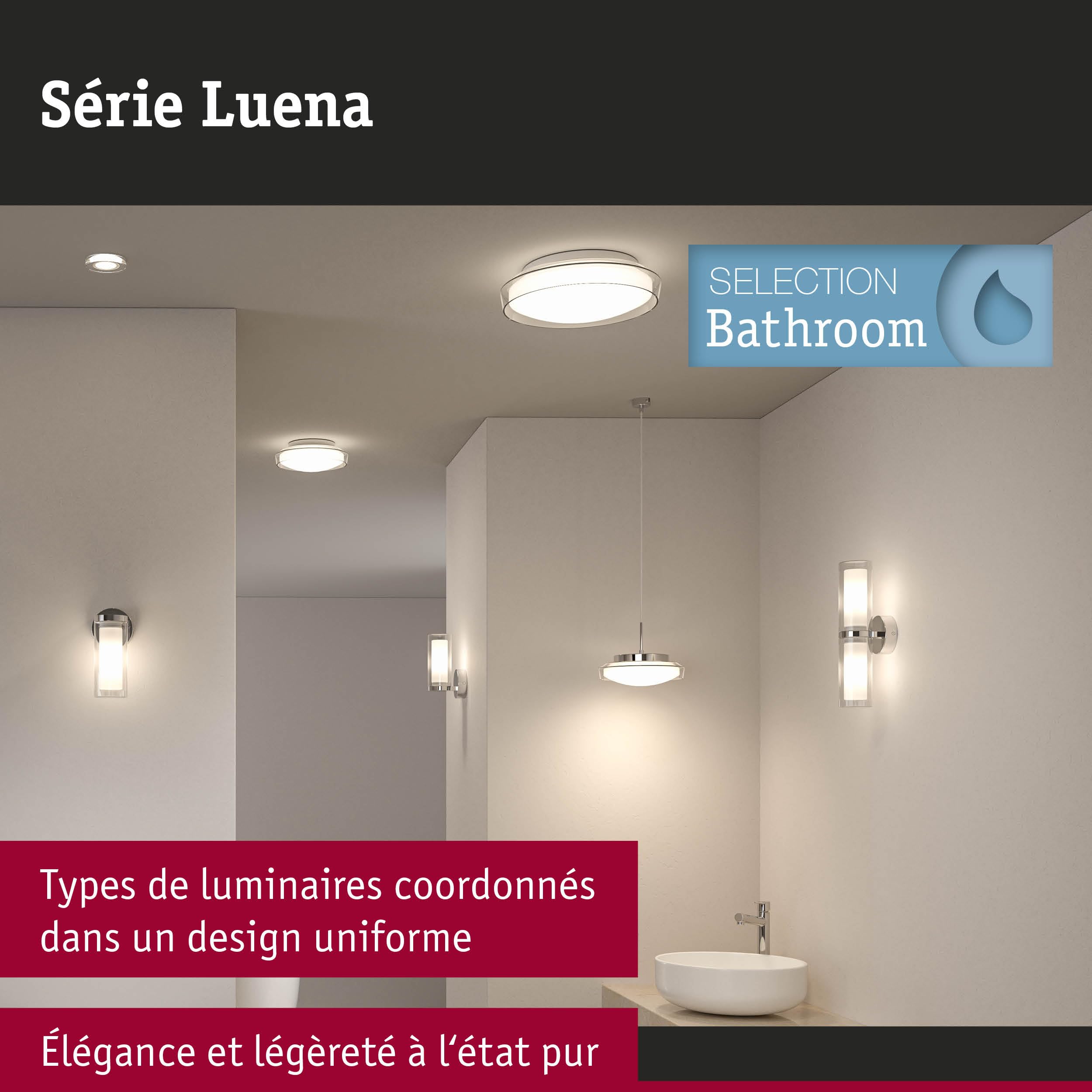 Paulmann 71076 Applique Selection Bathroom Luena IP44 E14 230V max. 20W gradable Chrome, Verre luminaire de salle de bain une flamme