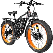 TUTTIO 5000W Peak Dual Motor Ebike, 40-46MPH Electric Bike for Adults, 52V 25AH Long Range Dirt Bike, 26" Fat-Tire Hunting Ebike, Full Suspension Mountain Bike for Off-Road Snow