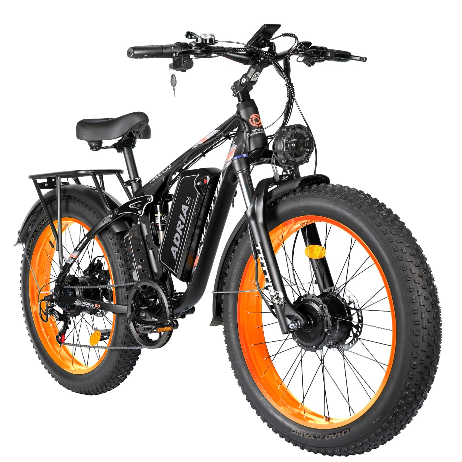 TUTTIO 5000W Peak Dual Motor Ebike, 40-46MPH Electric Bike for Adults, 52V 25AH Long Range Dirt Bike, 26" Fat-Tire Hunting Ebike, Full Suspension Mountain Bike for Off-Road Snow