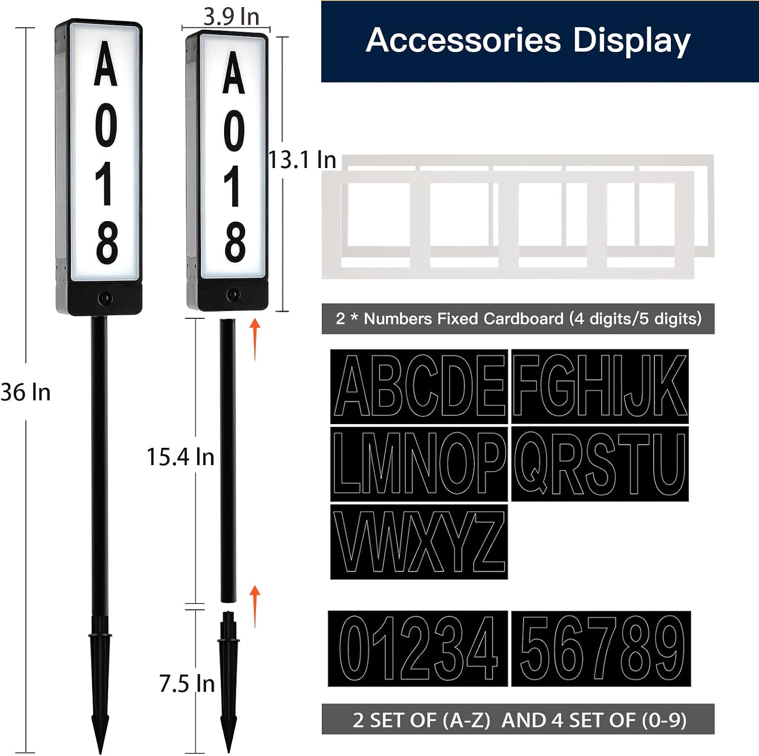 Double Sided Solar Address Plaques House Number, 2 Solar Panel Outdoor Waterproof Address Lighted House Number, LED Illuminated Address Plate with Stakes for Home Garden Yard Driveway Street Sign