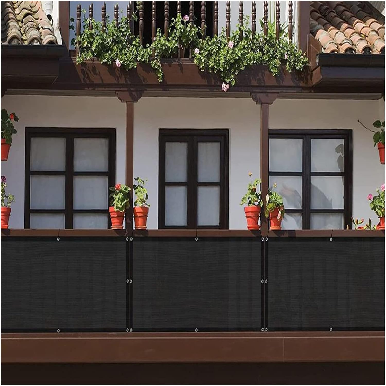 Balcony Privacy Protective Screen HDPE Weatherproof Shade Cloth UV Protection 100% Polyester Mesh Windscreen with Nylon Cable (Color : Black Size : 1.8X5M) (Black 1.5X2M)