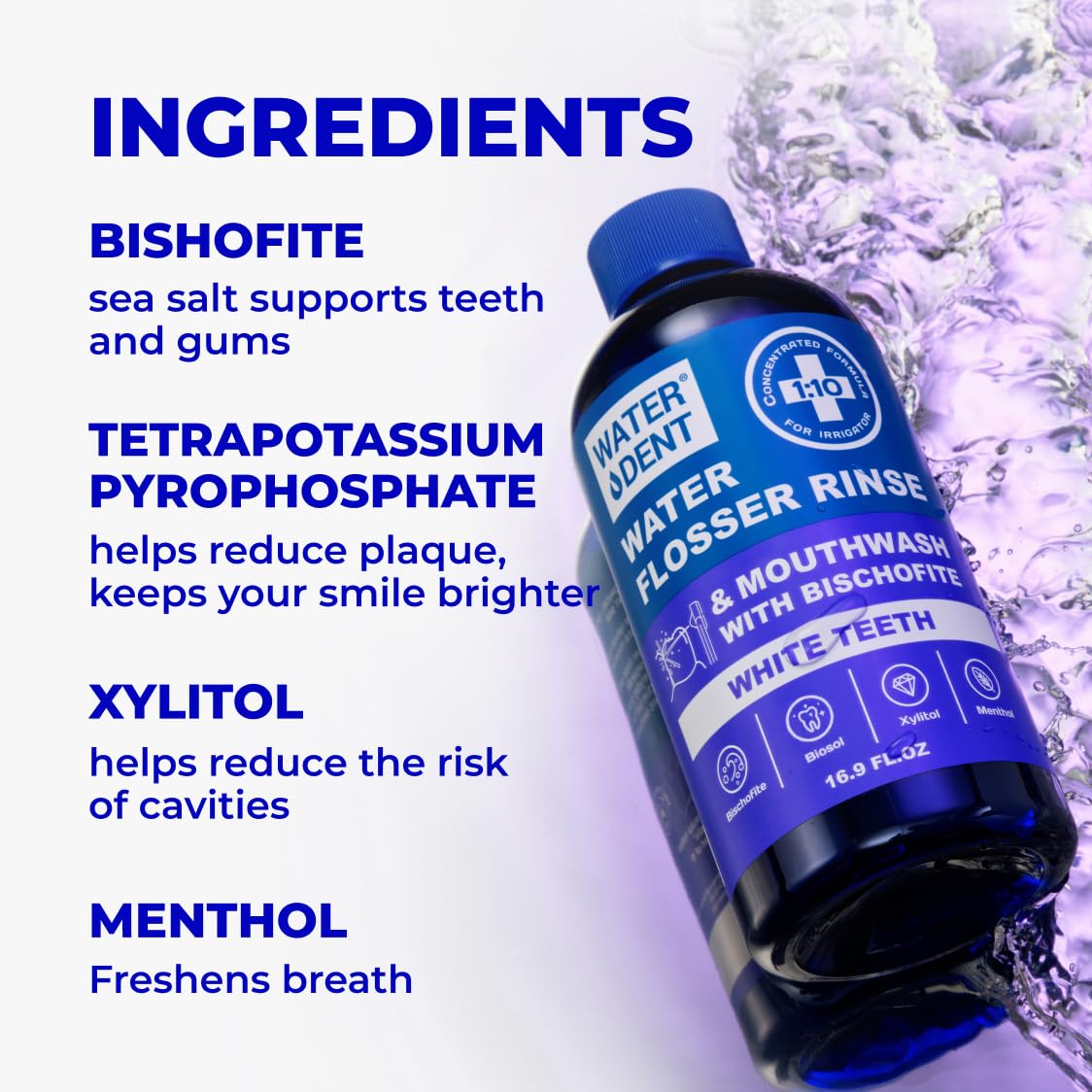 Concentrated Water flosser Rinse & mouthwash Teeth WHITENING | Add to Water Flossers| Fruit Flavor | 1 Pack = 16.9 fl.oz | Peroxide Free. Made in USA - Image 4