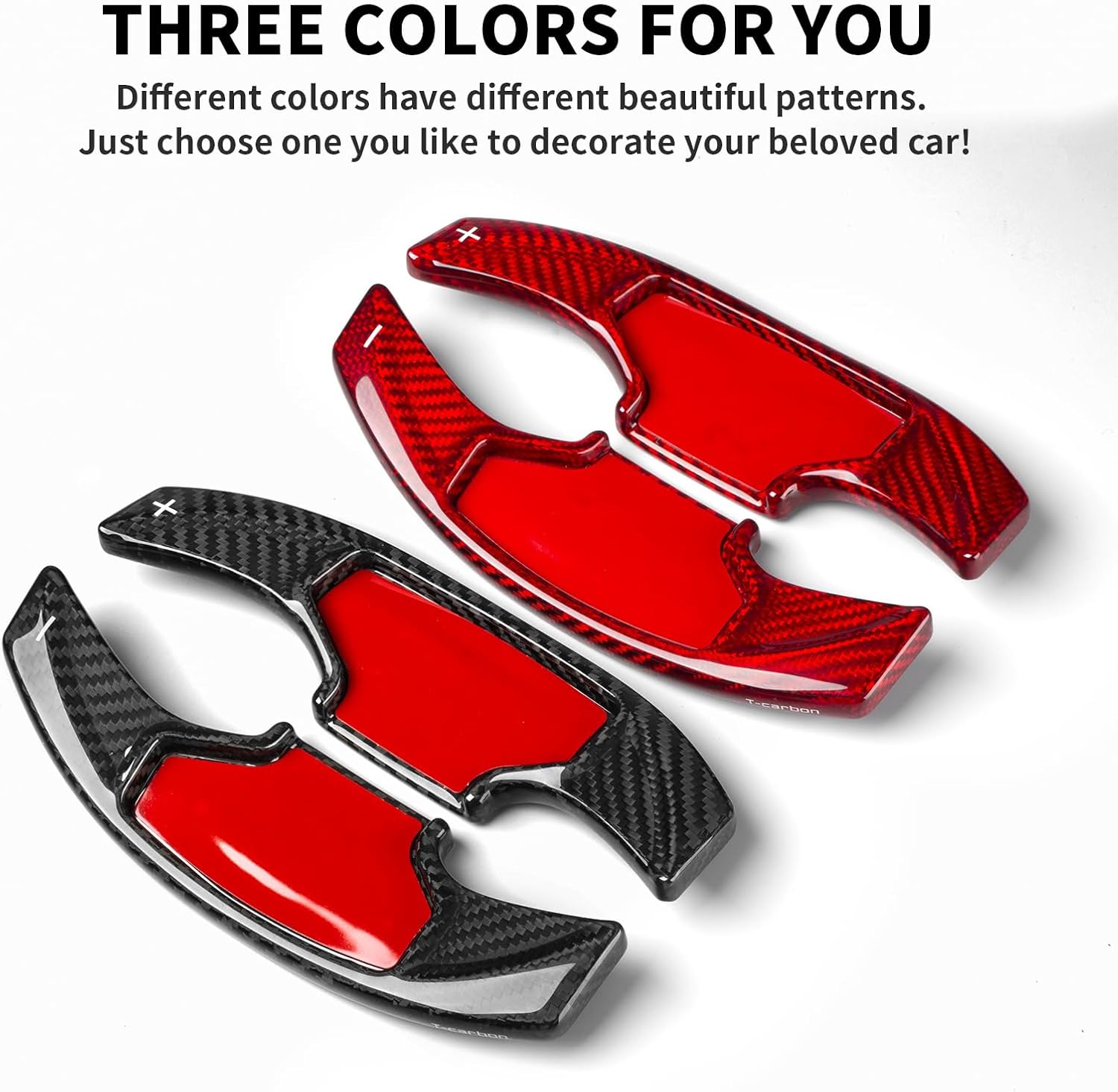 T-carbon Paddle Shifter Extensions Fits Mustang GT Ecoboost 2025; Real Glass Fiber Steering Wheel Paddles Shift Cover Trim Fits Mustang Dark Horse Mach-E 2023 2024 Gear Shift Accessories Glossy RED