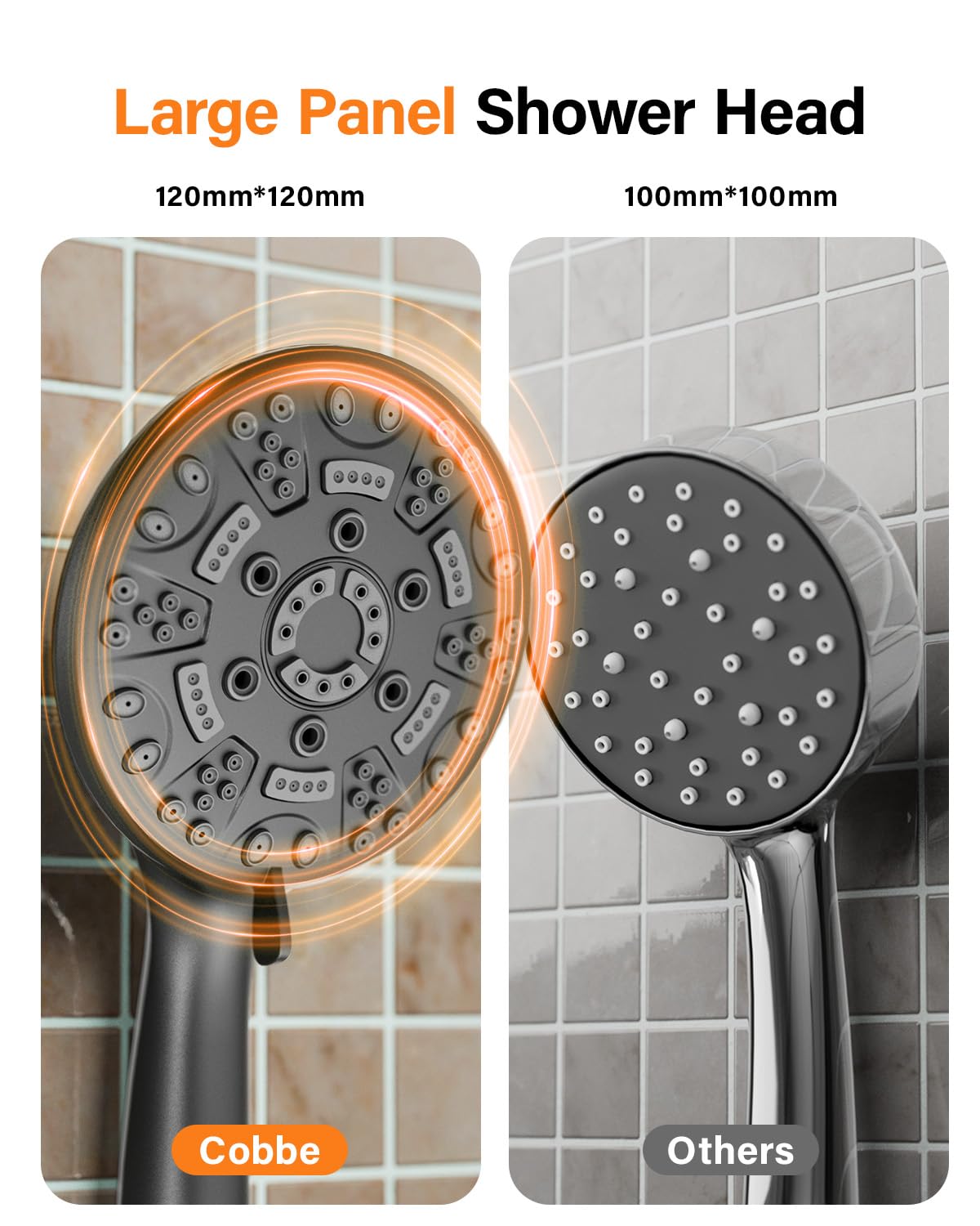 Cobbe Cabezal de Ducha y Manguera con Soporte, Cabezal de Ducha de Alta Presión con 8 Modos de Pulverización, Cabezal de Ducha Universal Tipo Lluvia de Flujo Potente, Negro
