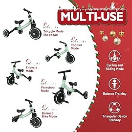 besrey 5 in 1 Toddler Bike for 1 Year to 4 Years Old Kids, Toddler Tricycle Kids Trikes Tricycle, Toys for Boy & Girl, Balance Training, Removable Pedals
