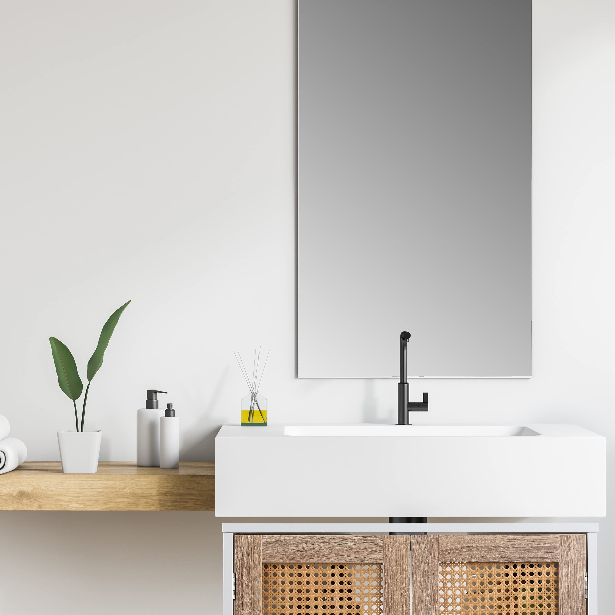 Relaxdays Mobiletto Sottolavabo a 2 Scomparti, Armadietto Lavandino, Ante in Rattan, Spazio per Sifone, Bianco Naturale