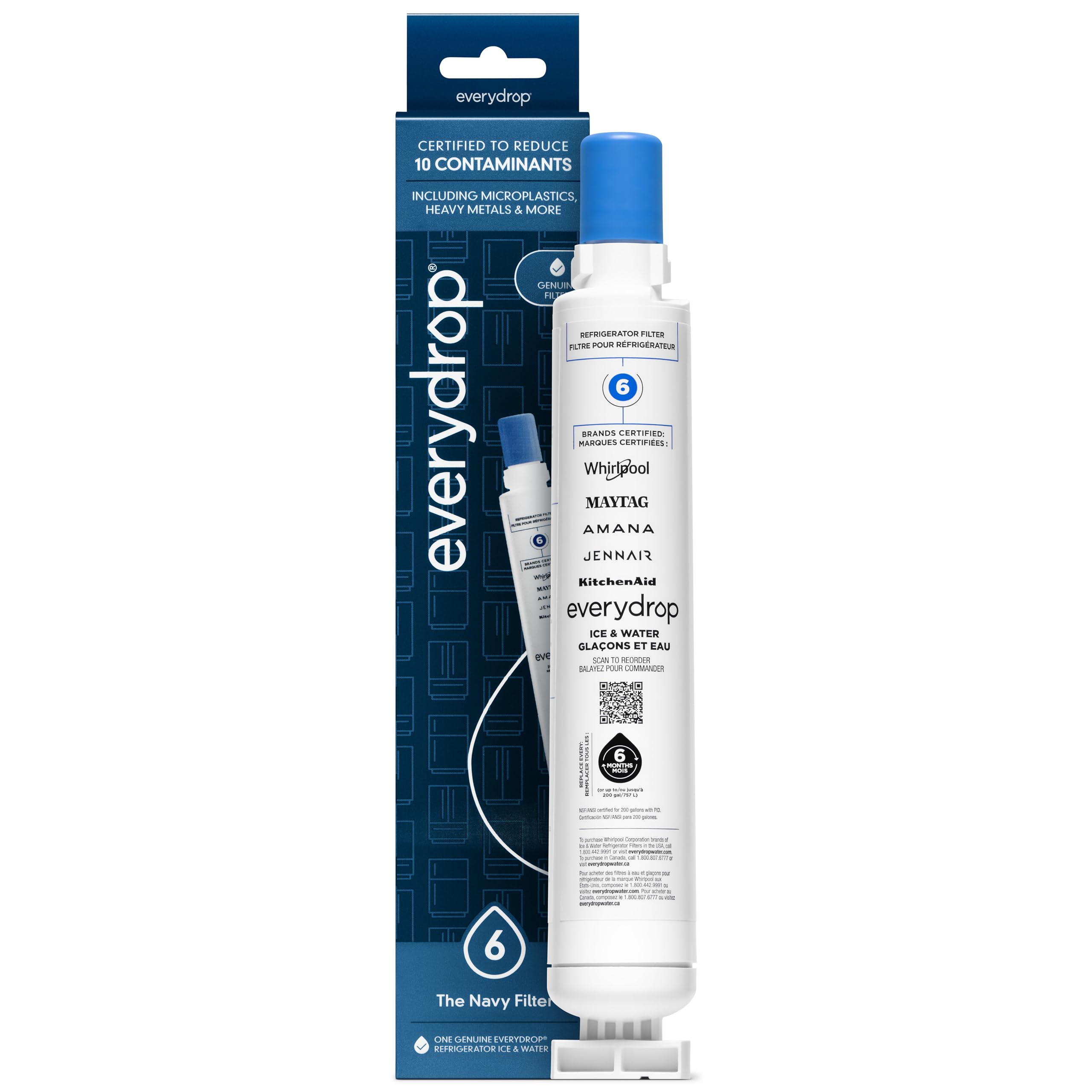 everydrop by Whirlpool Ice and Water Refrigerator Filter 6 EDR6D1 Single-Pack White