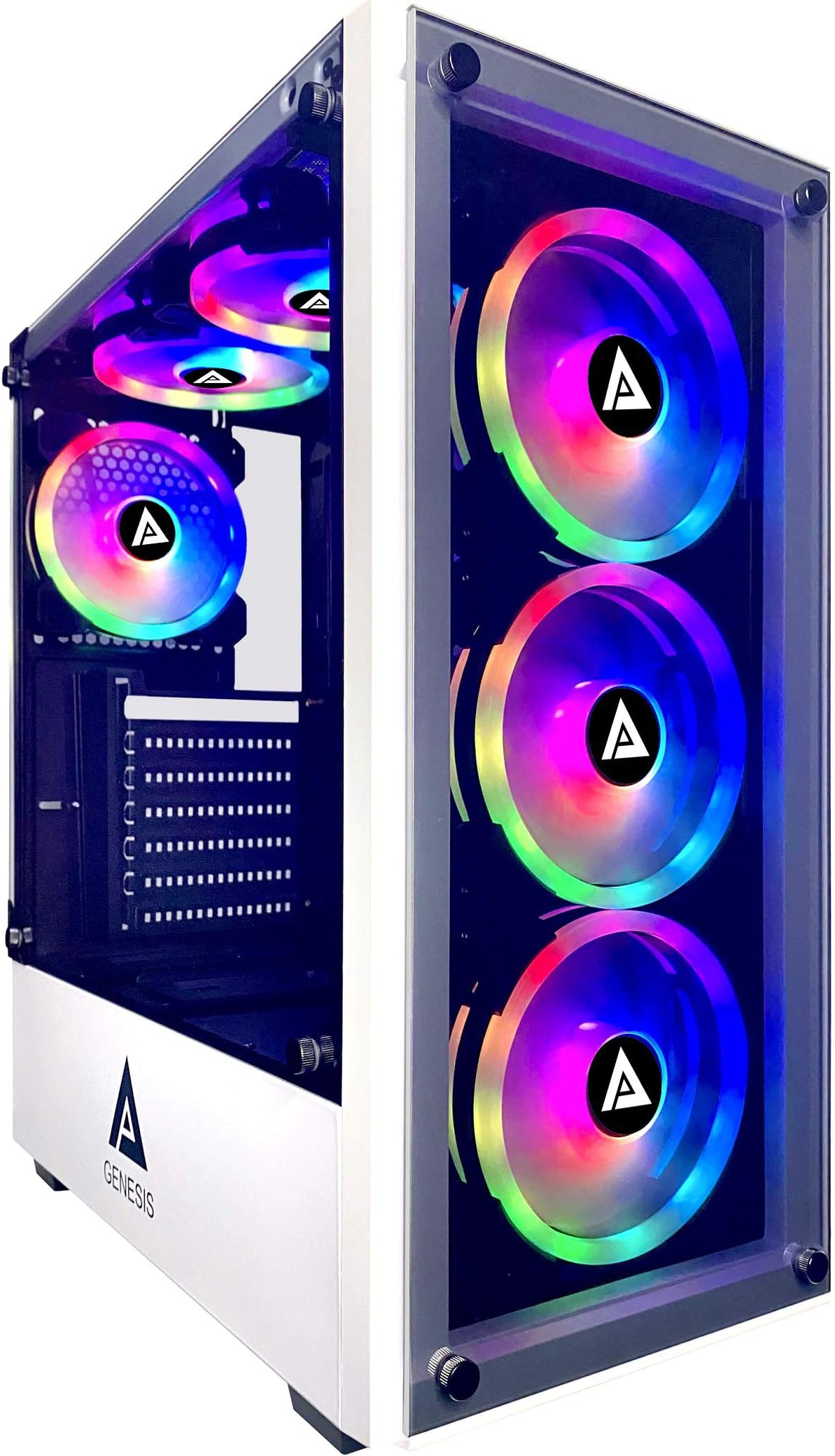 Apevia G-PRO-WH Genesis Pro Mid Tower Gaming Case with 2 x Tempered Glass Panel, Top USB3.0/USB2.0/Audio Ports, 6 x RGB Fans, White Frame