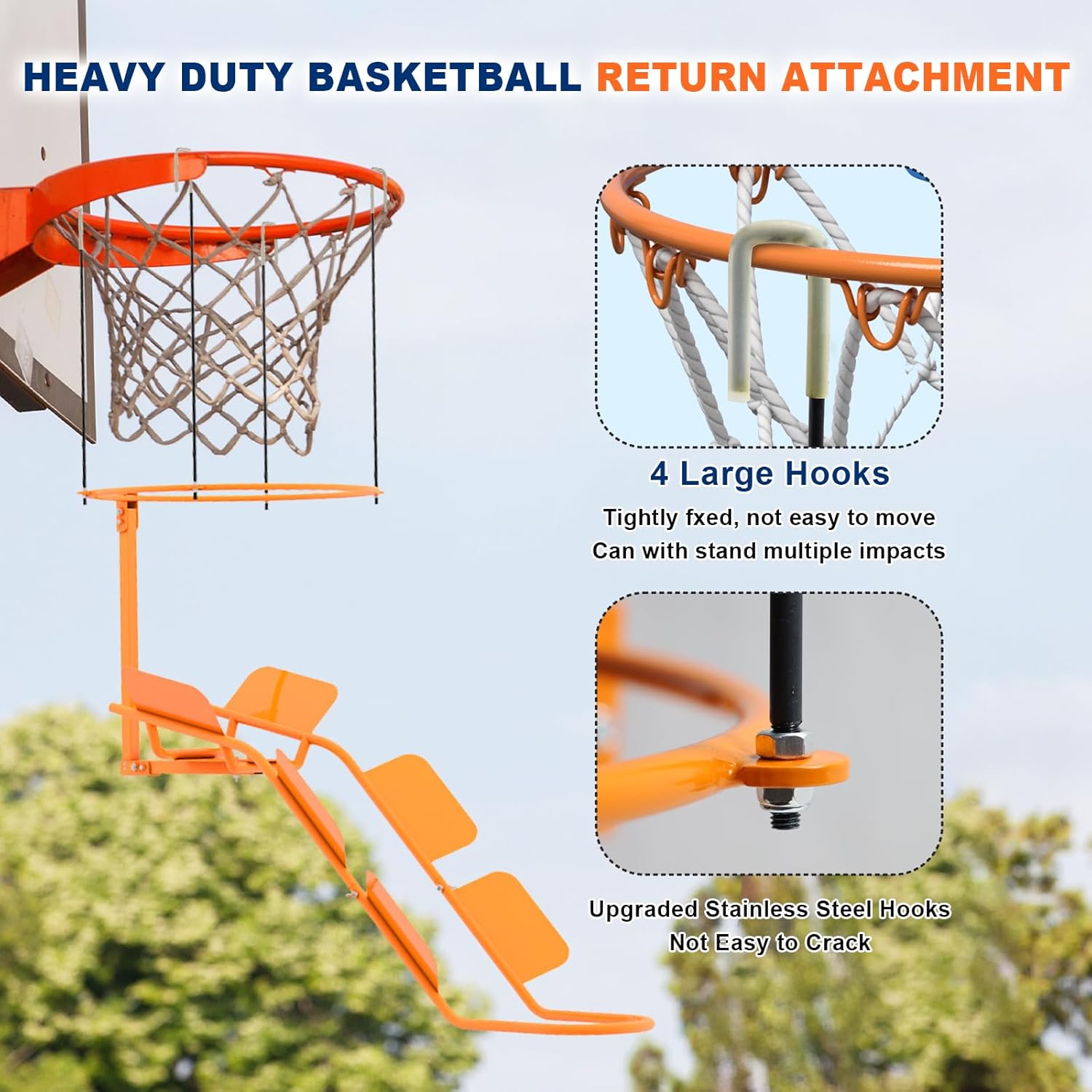 Steel Basketball Rebound System - 180° Rotatable Ball Rebound Attachment, Suitable for Indoor/Outdoor Hoops | Time-Saving Shooting Training Accessory