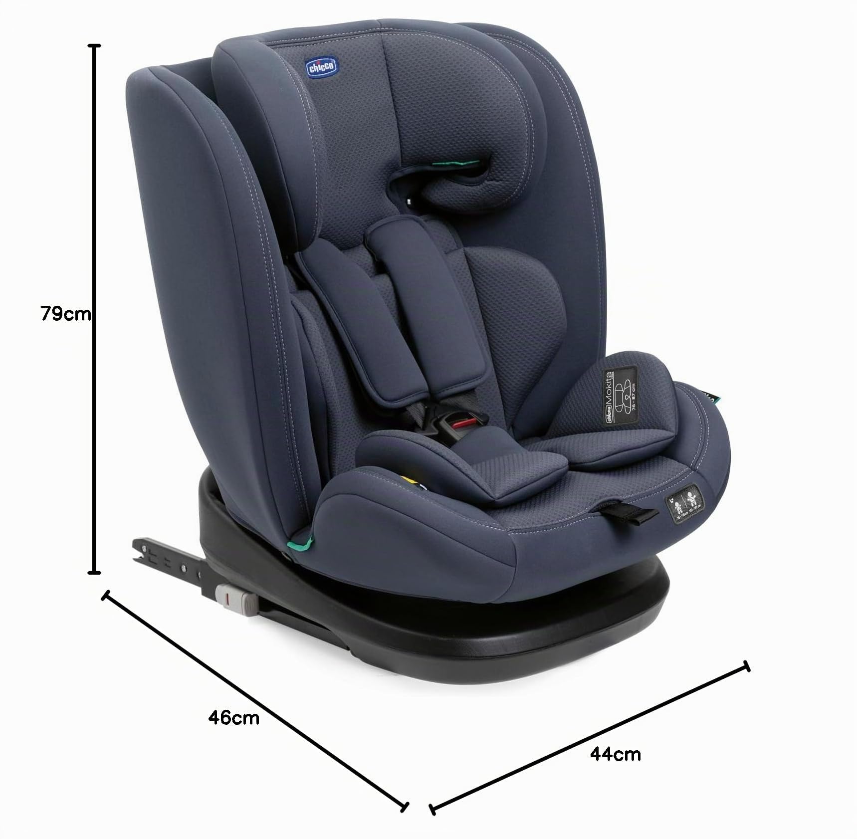 Chicco Mokita I-Size Kindersitz, mit Isofix-System, für Kinder zwischen 76 und 150 cm Körpergröße, Gewicht 10-36 kg, verwendbar ab 15 Monaten, Gruppe 1/2/3, inklusive Einsatz, Blau