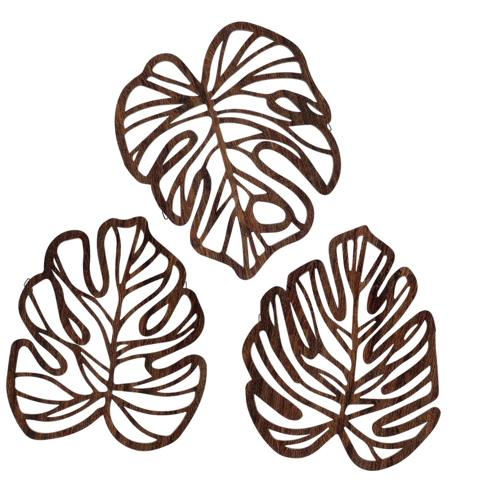 3 Pieces Palm Leaves Wood Wall Decor Artwork for Hallway Balcony Living Room Brown-image-40