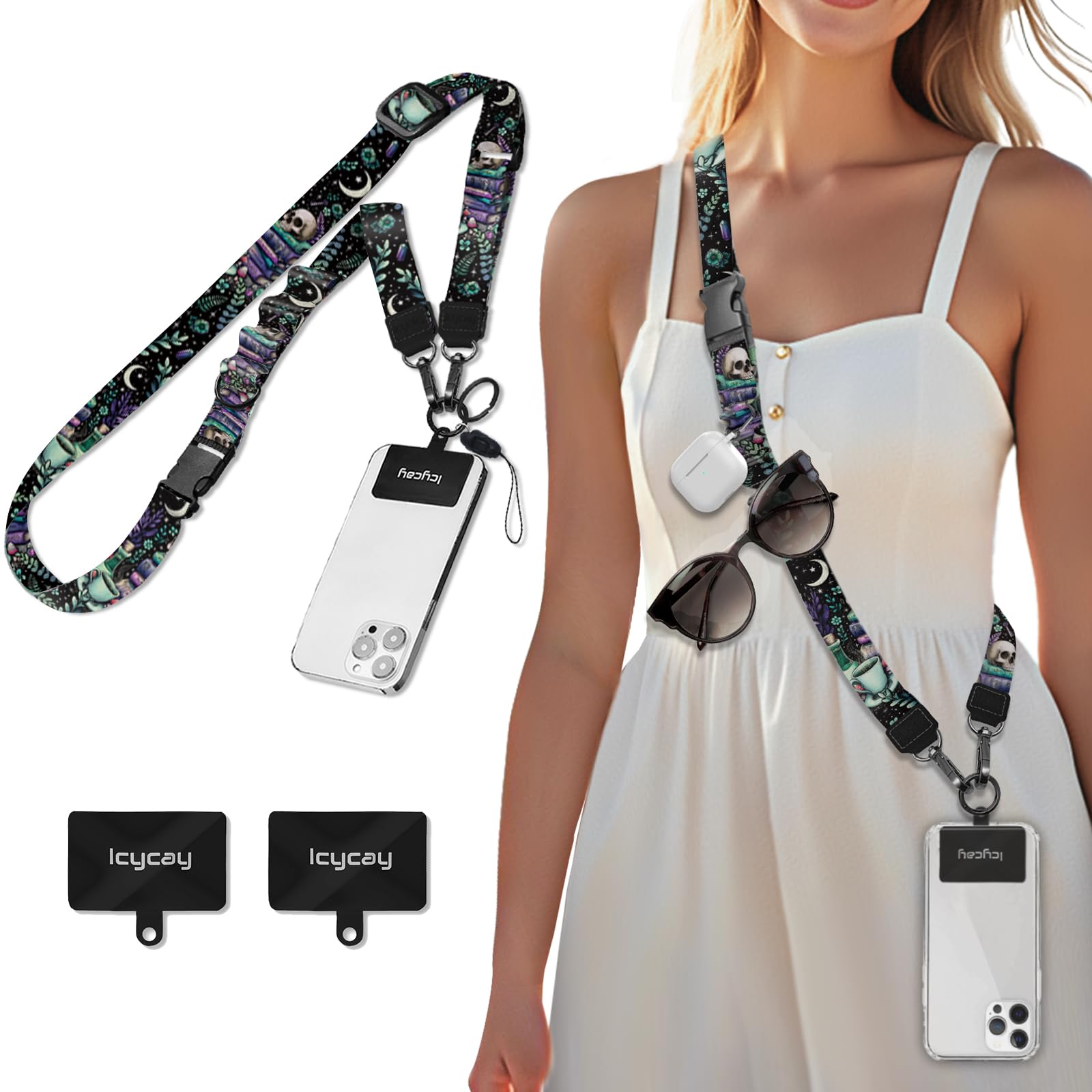 Icycay Phone Lanyard Crossbody Strap Neck Adjustable Teacher Women Skull