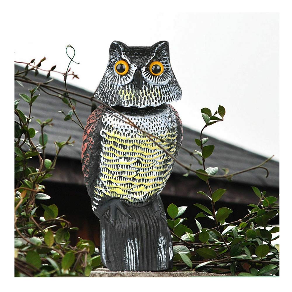 Wing Búho Espantapájaros, ahuyentador de pajaros, Estatua búho con Giratoria Cabeza y con Sonido, protección de jardín, Patio, Granja etc,4pcs