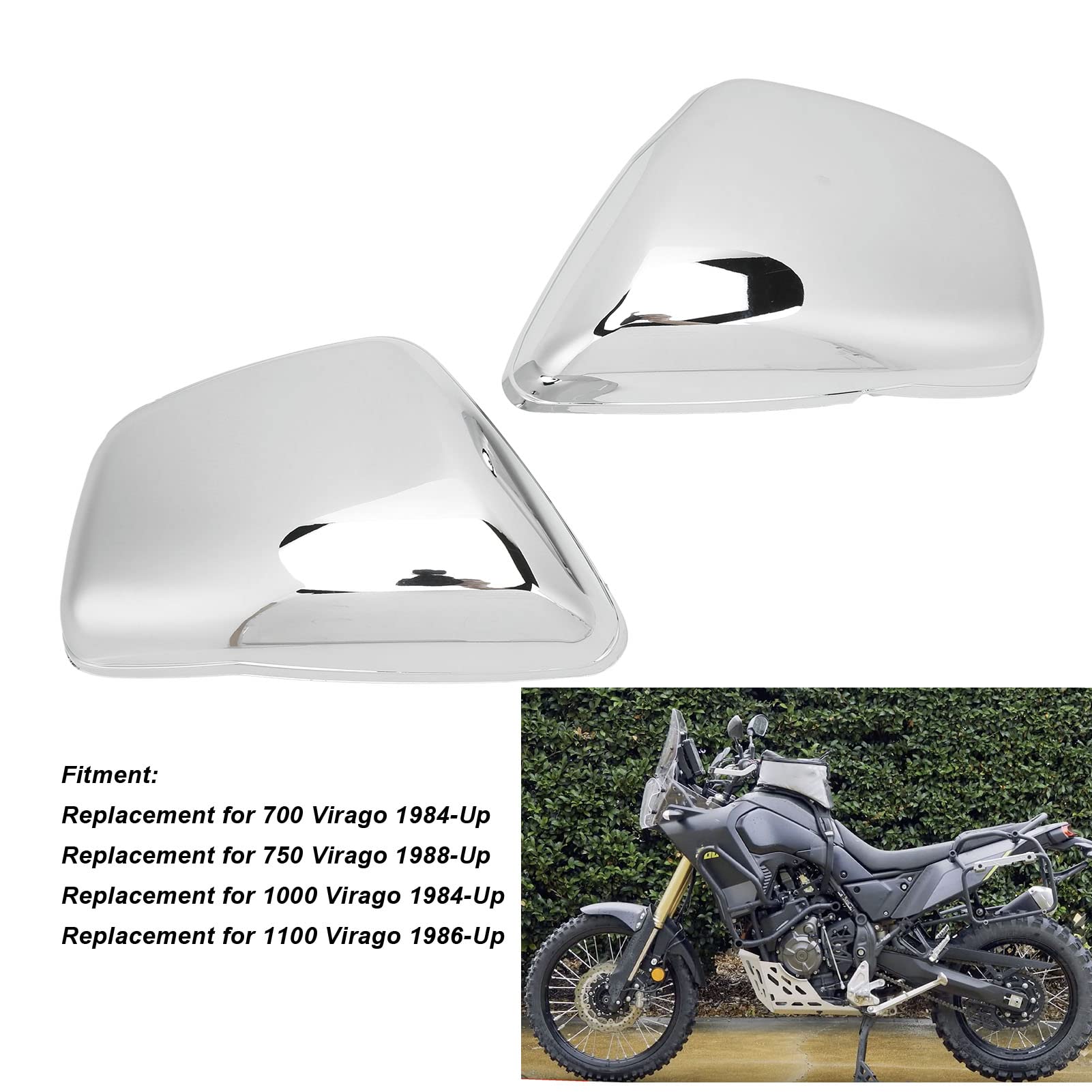 Dioche Pokrywa Boczna Akumulatora Motocyklowego, 2 szt. Lewa i Prawa Pokrywa Boczna Akumulatora Lekka Solidna Pokrywa Boczna Akumulatora Wymiana Ochraniacza dla Virago (Chromowany)