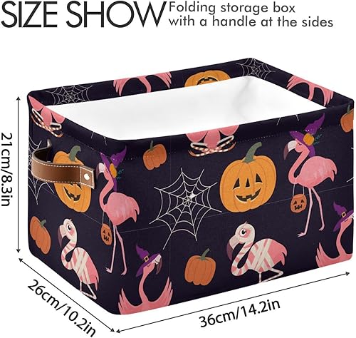 Miniatura 3 de Emelivor Cesta de almacenamiento de calabaza con diseño de araña, flamenco, de Halloween, plegable, para organización de juguetes, con asas, cesta