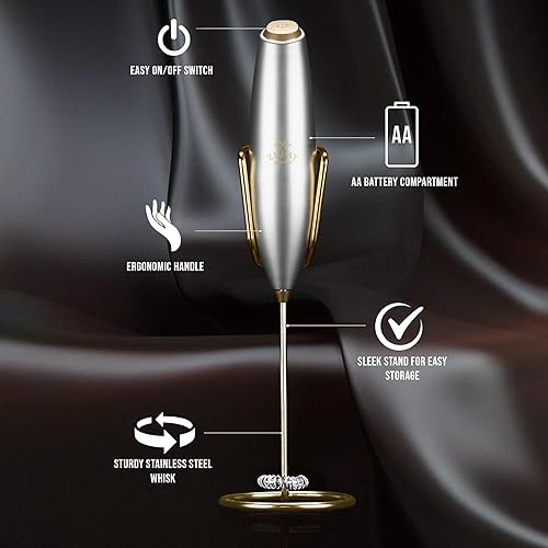 Vista 420 de Zulay Kitchen - Espumador de leche de mano con pilas AA Duracell: batidora de bebidas resistente para café, latte, capuchino y más, color aurora