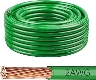 THHN 와이어 2게이지 15.2m(50피트), 2AWG 연선 OFC 구리 전기 빌딩 와이어, 나일론 재킷 PVC 단열재, 주거, 산업, CNC, 접지용 정격 600V (2게이지, 그린)