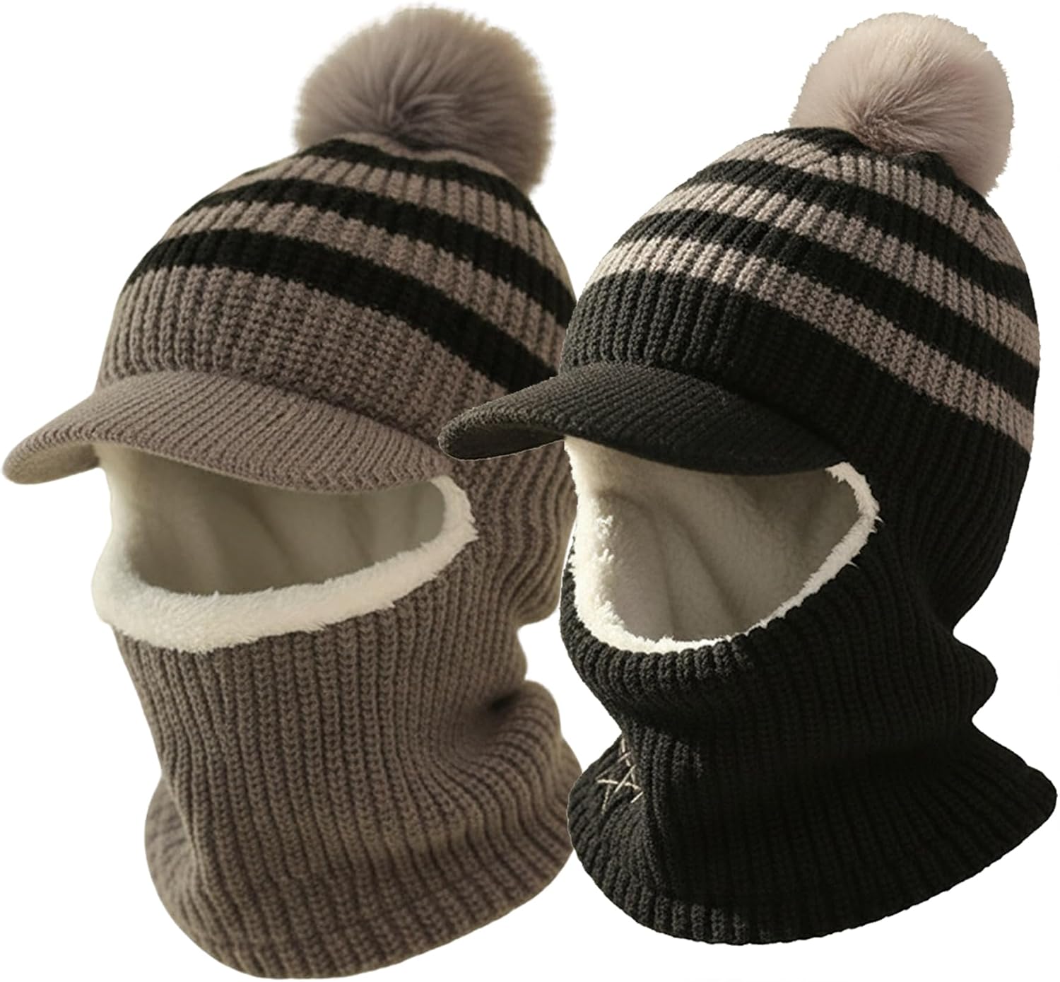 Kids Winter Warm Hat - Fleece Lined Earflap Beanie with Visor, Thick Knit Cap for Baby Boys 2-7 Years Cold Weather
