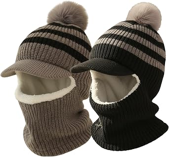 Kids Winter Warm Hat - Fleece Lined Earflap Beanie with Visor, Thick Knit Cap for Baby Boys 2-7 Years Cold Weather