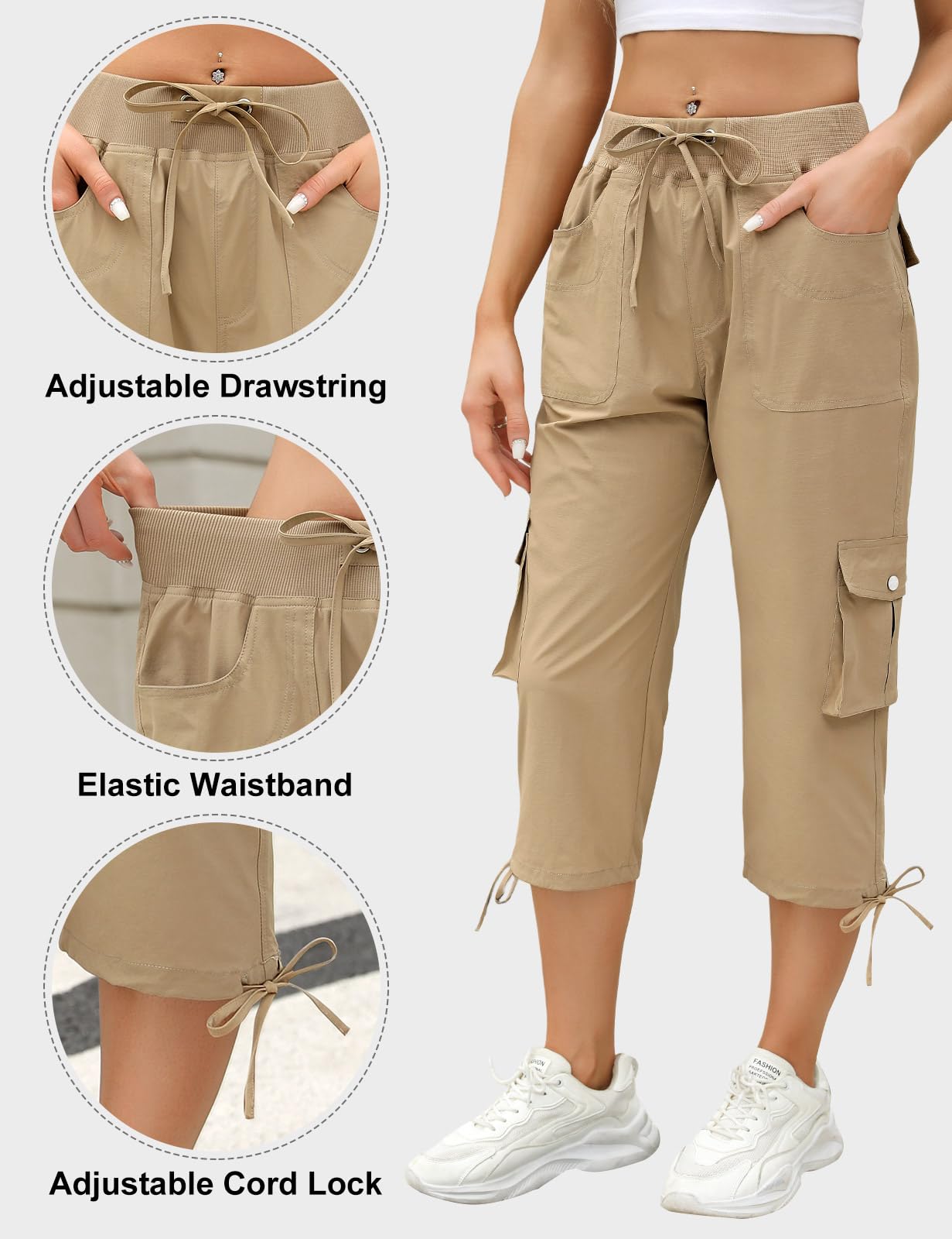 TOMEEK Pantaloni Donna 3/4 Estivi Pantaloni Sportivi Capri Donna Pantaloni Casual Elastico Vita Alta Tuta Donna Baggy con Tasche per Yoga Jogger Leggeri Comodi