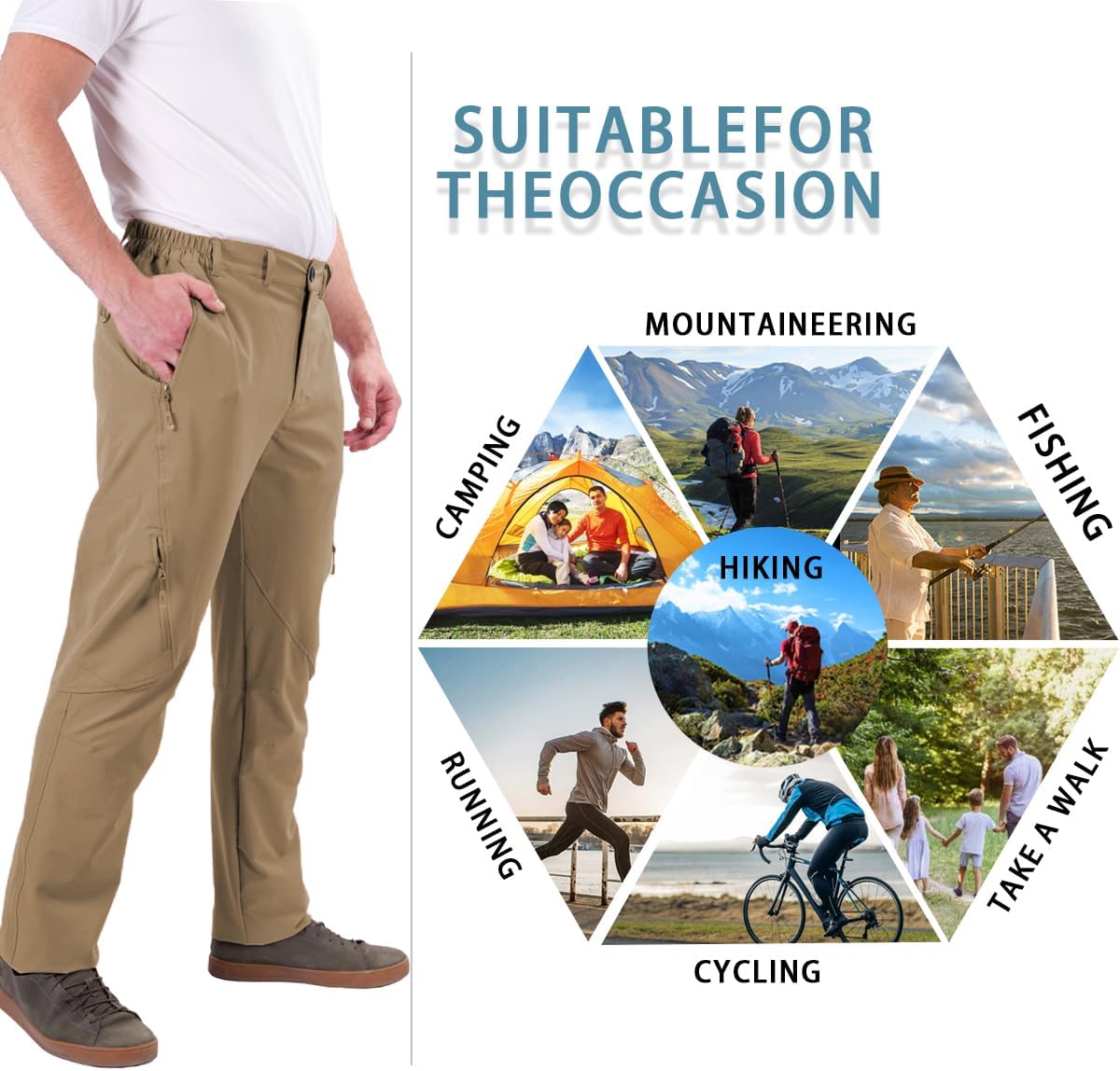 Postropaky Mens Hiking Quick Dry Lightweight Waterproof Fishing Pants Outdoor Travel Climbing Stretch Pants