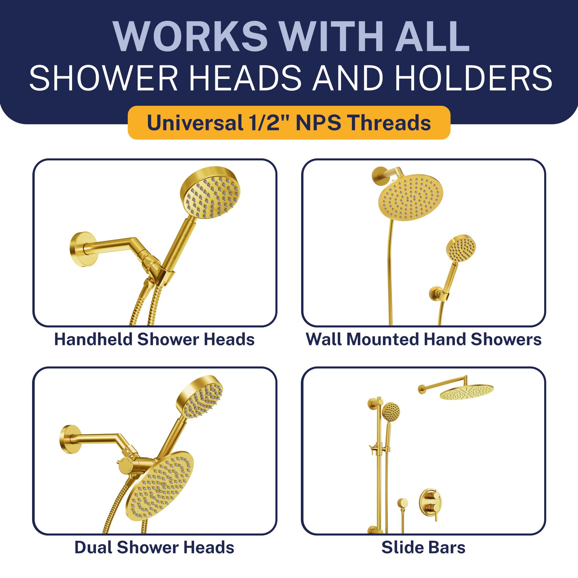 HammerHead Showers® Accesorio de manguera de ducha de metal para cabezal de ducha, color dorado cepillado, manguera de ducha extralarga, manguera de ducha de 72 pulgadas, pieza de repuesto universal