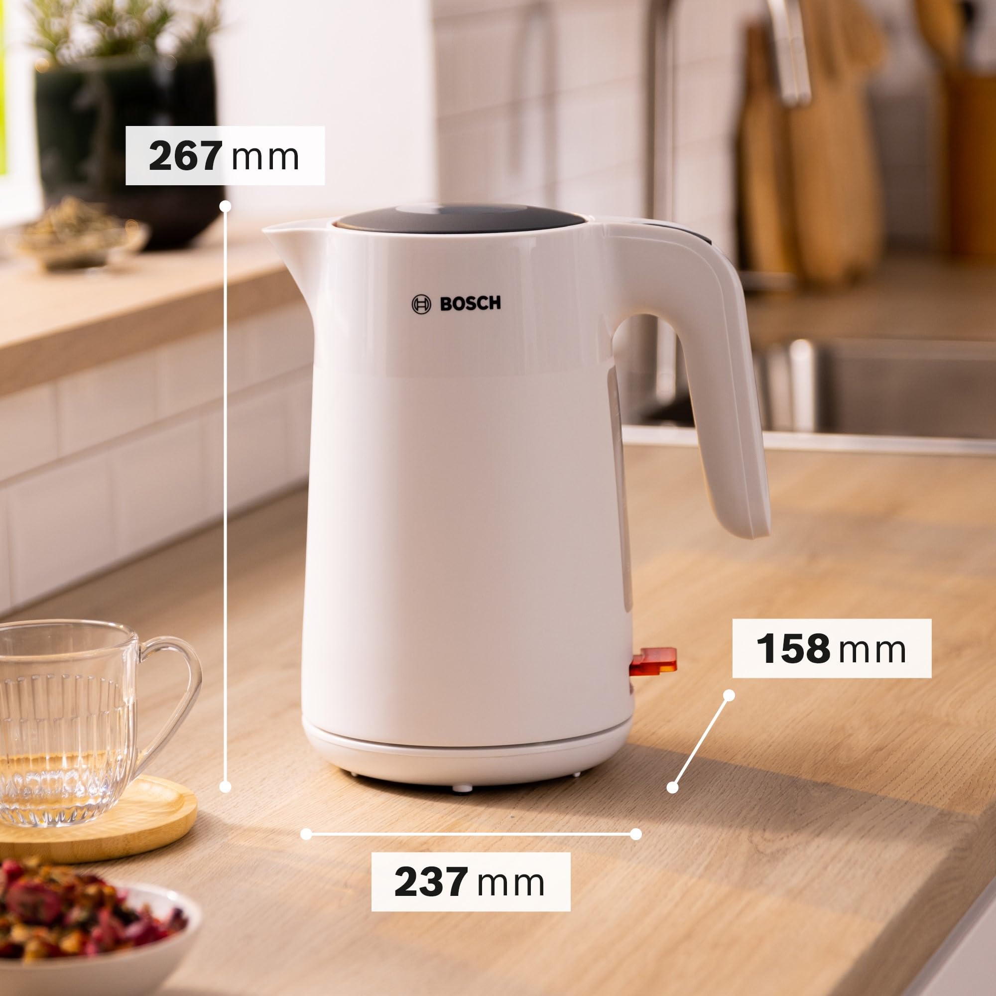 Bosch - Hervidor de Agua, MyMoment, Triple Seguridad, Filtro Anti-Impurezas, 1,7 litros, Blanco, TWK2M161