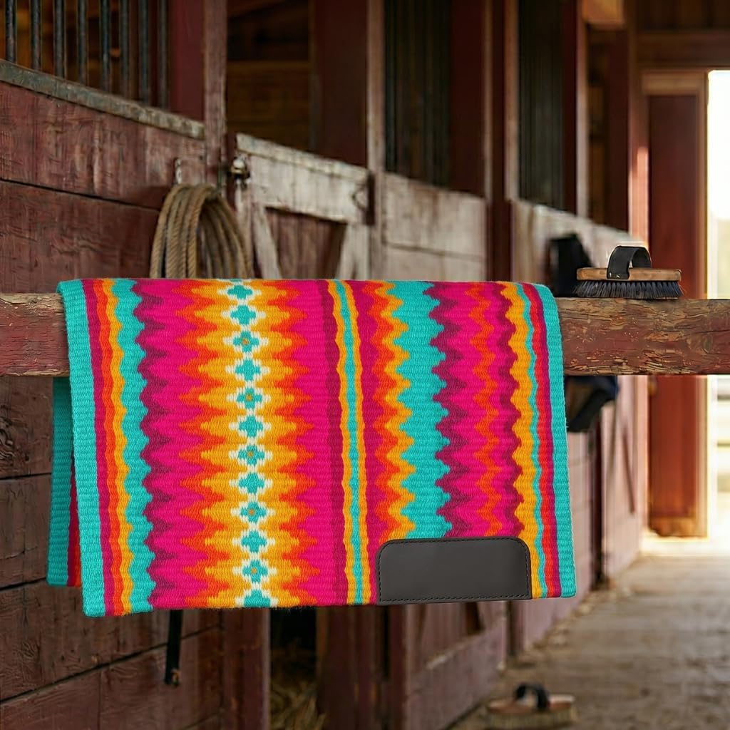 Western Show Saddle Pad/Blanket for Horses - Handmade Wool Saddle Blanket with New Zealand Design, Thick, Durable & Comfortable for Horse Riding (34” L x 34” W x 1) M21