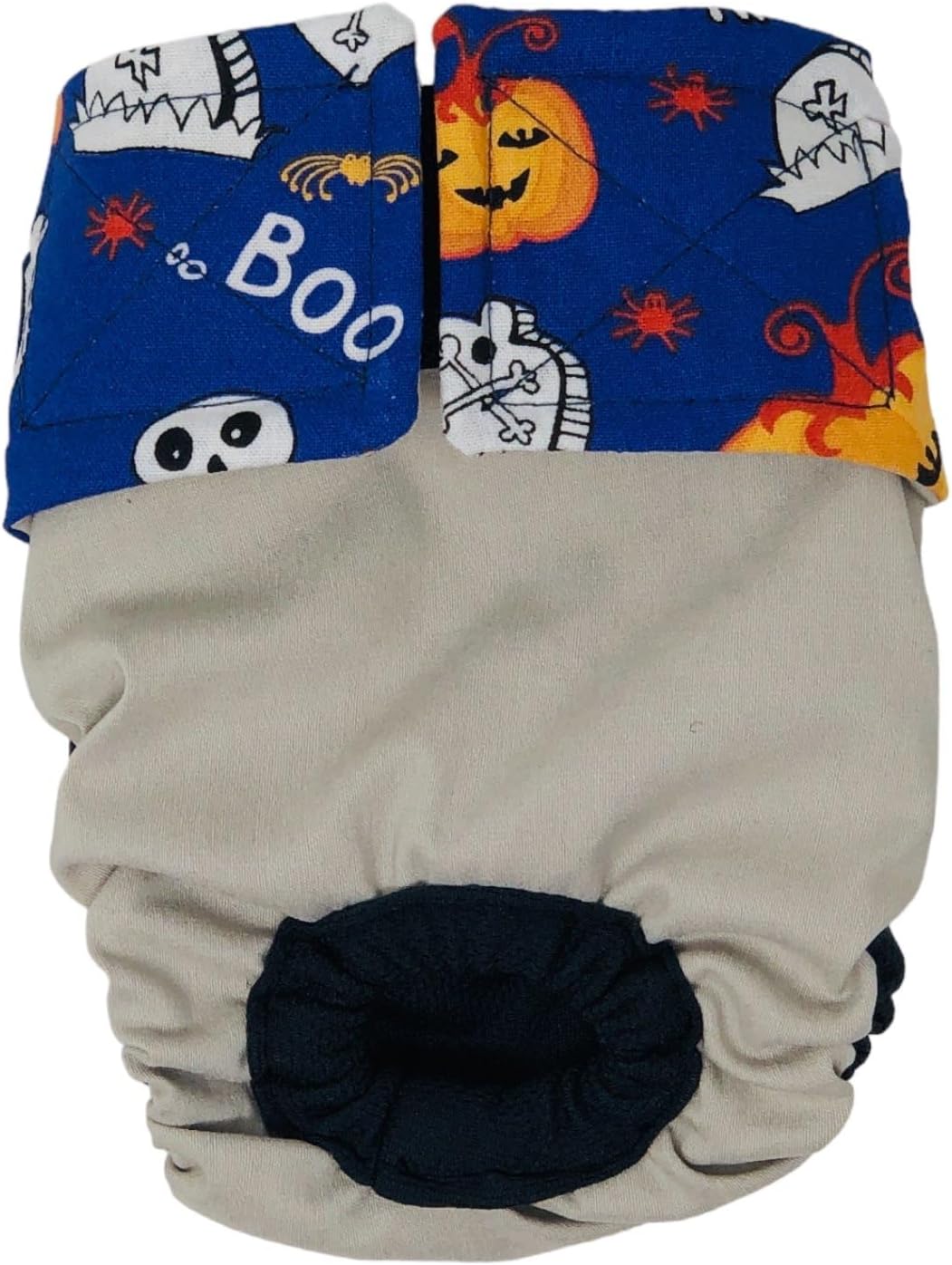 Blue Halloween Boo Pumpkin on Frosty Cream Dog Diaper, XS, with Tail Hole - Made in USA