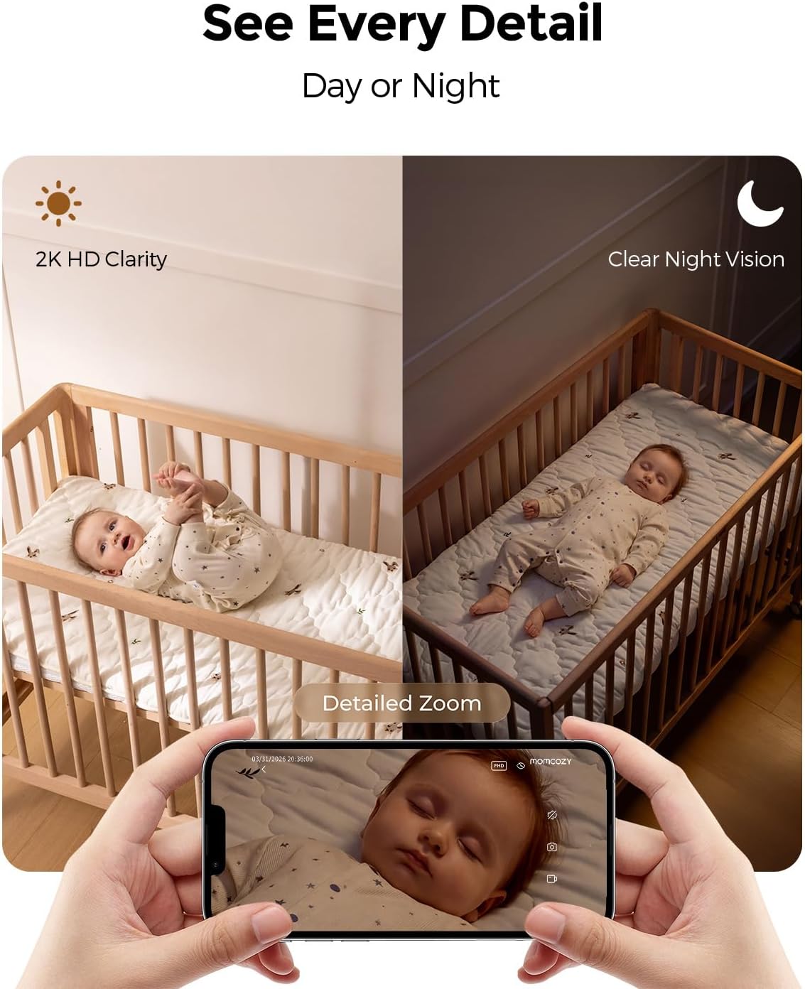 Momcozy Smart Baby Monitor, 2K HD Contact-Free Baby Camera, Table & Floor Stand, AI-Powered Notifications for Cry & Sound & Motion, Sleep Activity Log, 2-Way Audio, Night Vision, 2.4/5GHz WiFi, BM08 5 71b6LdnDjaL. AC SL1468