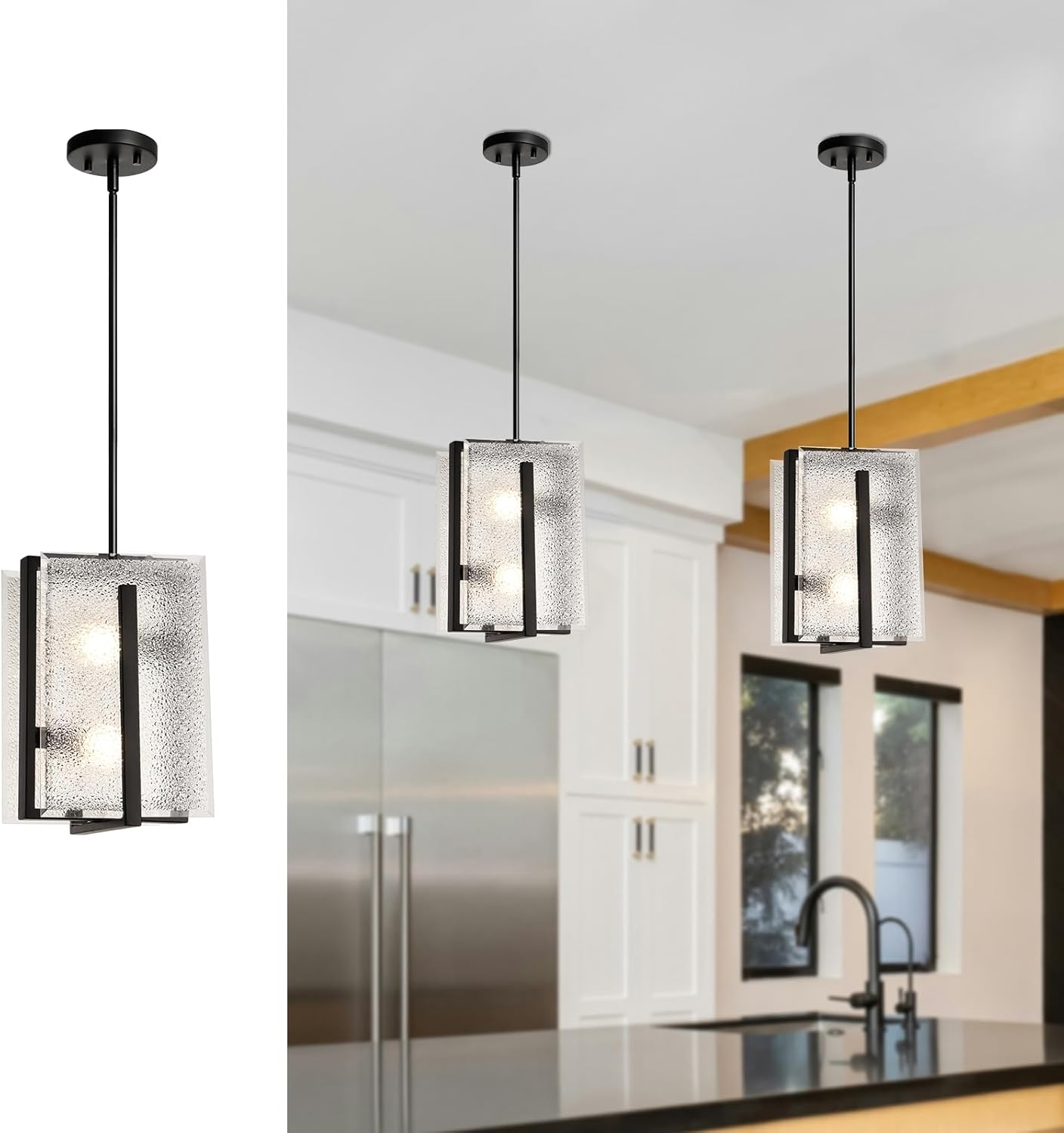 Modern Elegant Dining Romm Chandelier Over Table, Glass Pendant Light Kitchen Island, Gold Crystal Light Fixture for Bedroom, Bathroom, Hallway, Foyer, Entryway