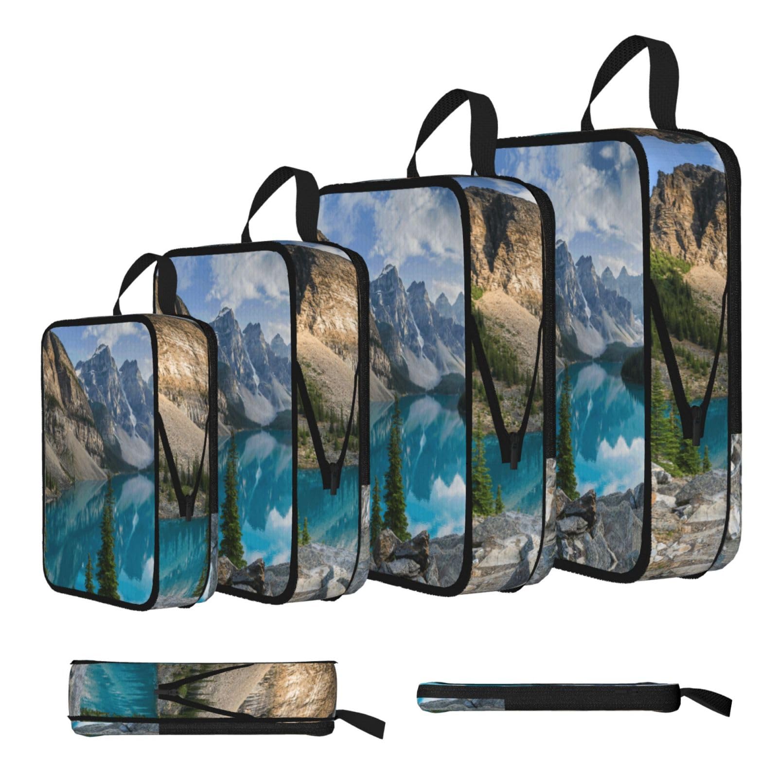 Beautiful Mountains Print 4 Set Compression Packing Cubes For Suitcases,Expandable Storage Bags Organizers