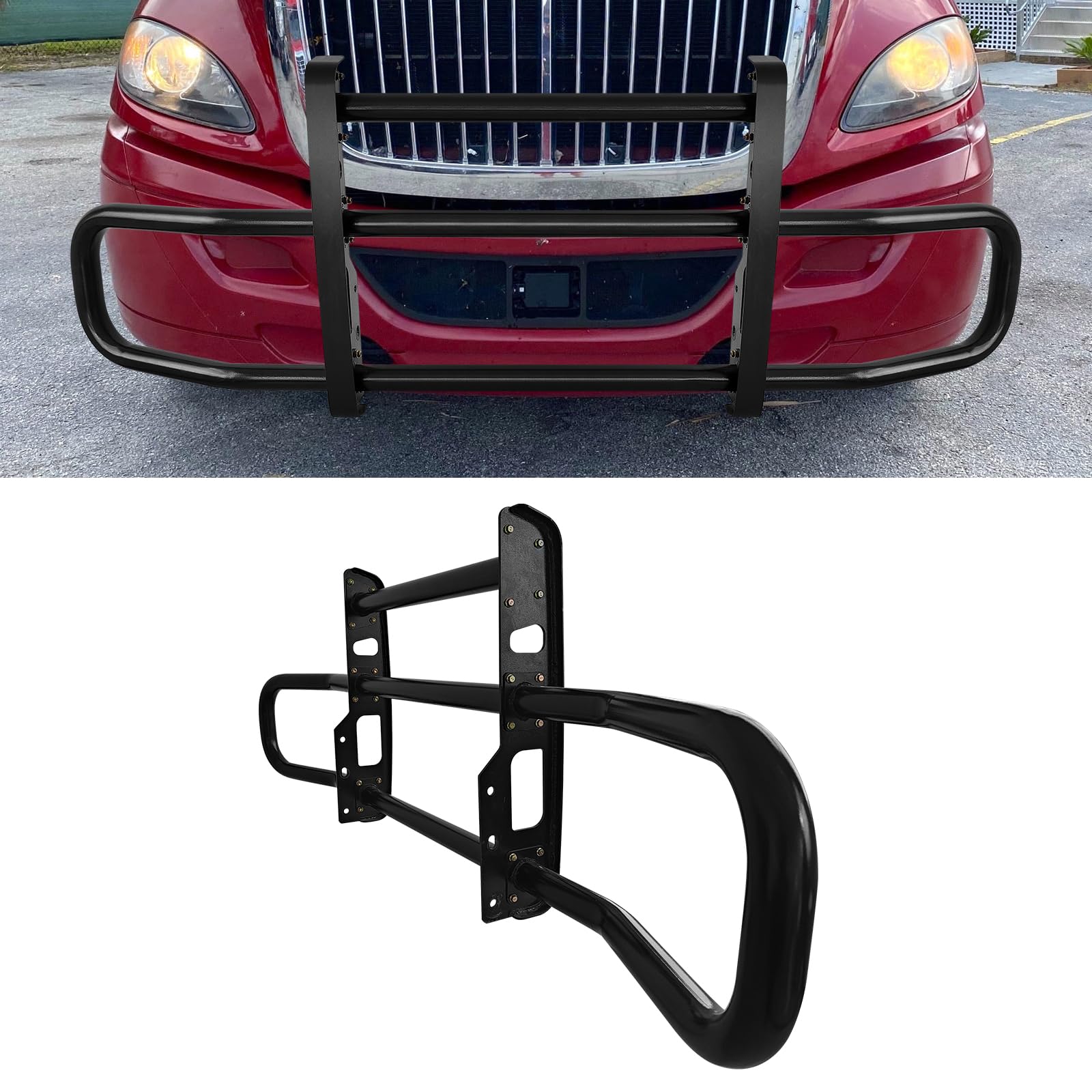 Black lron Integrated Deer Guard for International Prostar 2008-2016 with Brackets