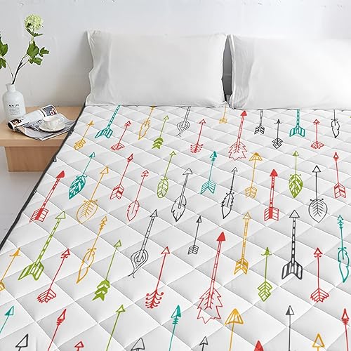 Miniatura 5 de T&H XHome Colcha acolchada de lujo para cama Queen, delgada, suave, acogedora, pintada a mano, flechas de plumas reversibles, cosidas, para verano,
