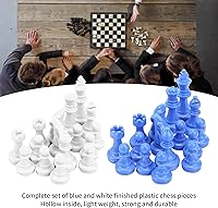 Vista 2 de HURRISE Juego de ajedrez, 32 piezas de ajedrez estándar, plástico azul y blanco, compacto y portátil, a partir de 0 años