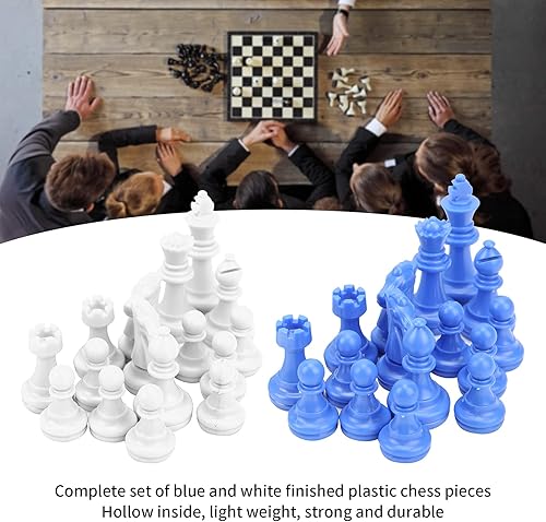Miniatura 2 de HURRISE Juego de ajedrez, 32 piezas de ajedrez estándar, plástico azul y blanco, compacto y portátil, a partir de 0 años