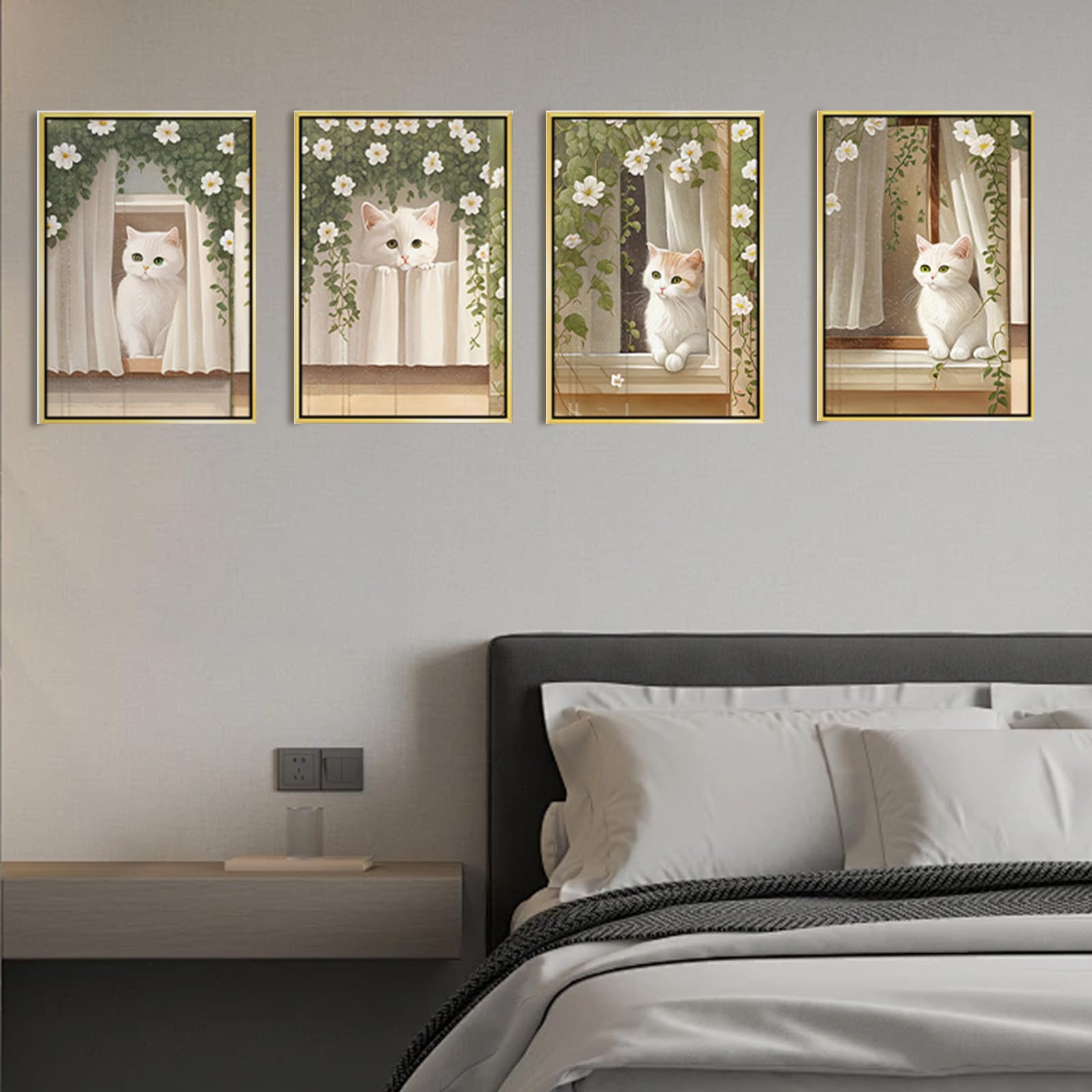 KASESSS Cat Nursery Prints Set of 4, Wall Art Decor Gift, Unframed Animal Prints for Nursery Living Room, Bedroom, Kids Room - Image 3
